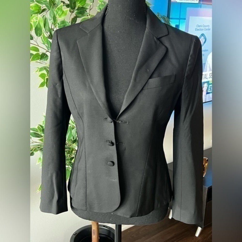 Theory Black Wool Cufflink Button 3/4 Sleeve Professional Suit Blazer Jacket - 8